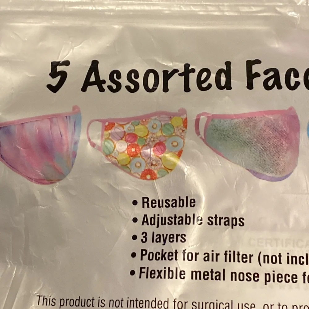 💖💛💙NWT iScream 5 - 3 Layer Face Masks w/Pocket for Filter & Metal Nose Piece